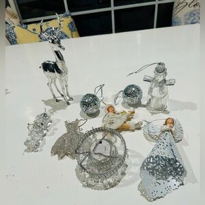 Vintage Lot 9 Mixed Christmas Ornaments  Mirrored Glass,acrylic,metal, Plastic